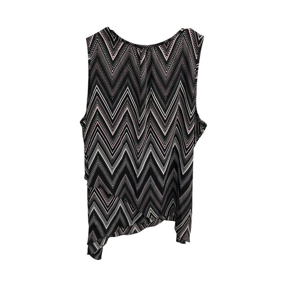New Directions Black Pink Chevron Sleeveless Asymmetrical Hem Tank Top Sz Large - Picture 2 of 9